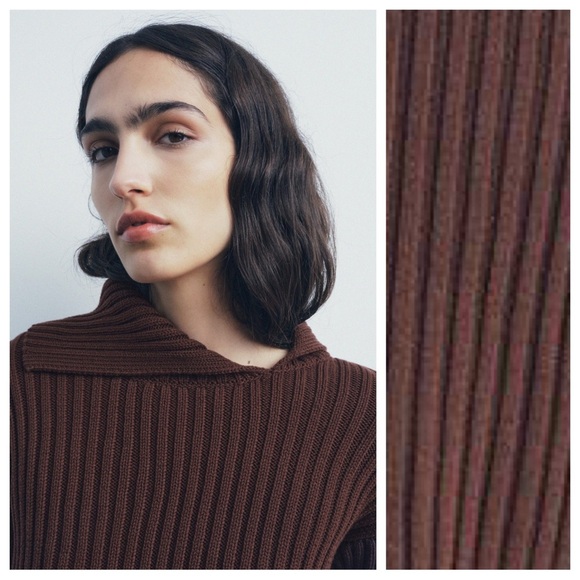 NWT. Zara Two-Toned Brown Rib Knit Cropped Sweater. Size M. - Picture 4 of 11